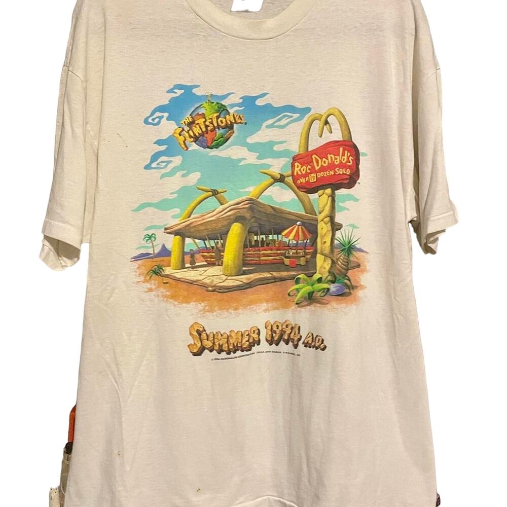 Vintage 90s Flintstones McDonalds Parody 1994 Single Stitch Shirt Adult XL